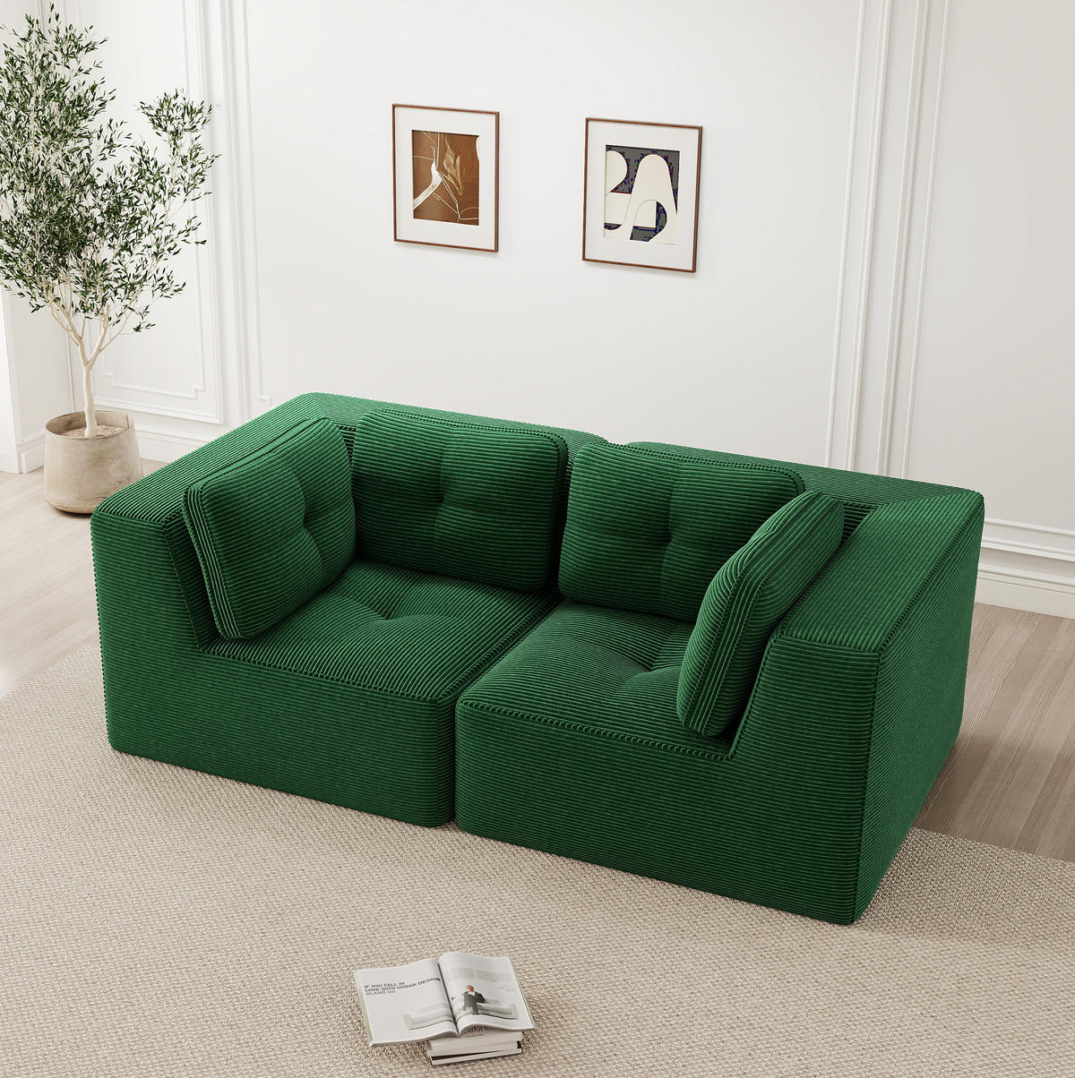 ECKSOFA 208/104/69 cm grün aus Cord mit modularem Design und weichem Sitzkomfort - Grün, Textil (104/208cm) - OKWISH