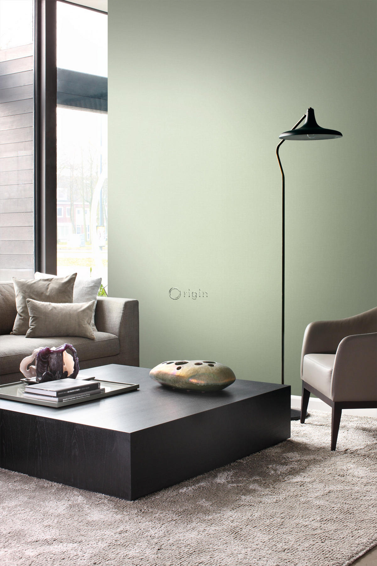 TAPETE feine Struktur 53 cm x 10.05 m - Grün, Papier (53/1000cm) - Origin Wallcoverings