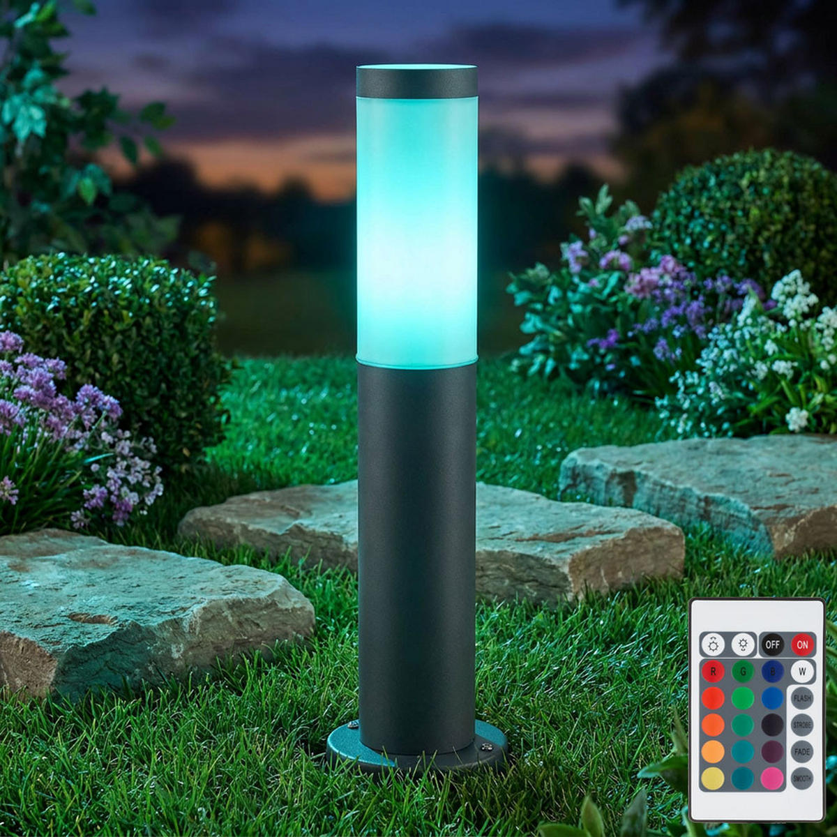 LED SOCKELLEUCHTE BOSTON Edelstahl Anthrazit - Anthrazit, Metall (7.6/7.6/45cm)