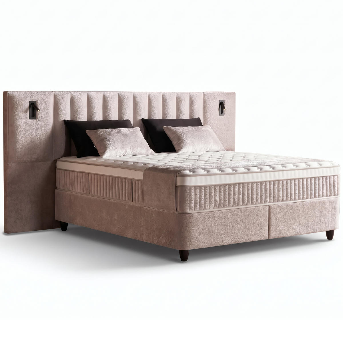 BOXSPRINGBETT MIT BETTKASTEN PALERMO 160/200 cm, Beige, Bettkasten, Matratze, Topper integriert, H3 mittel 7-Zonen Matratze - Creme/Schwarz, Holz/Kunststoff (160/200cm) - Consilio Concept