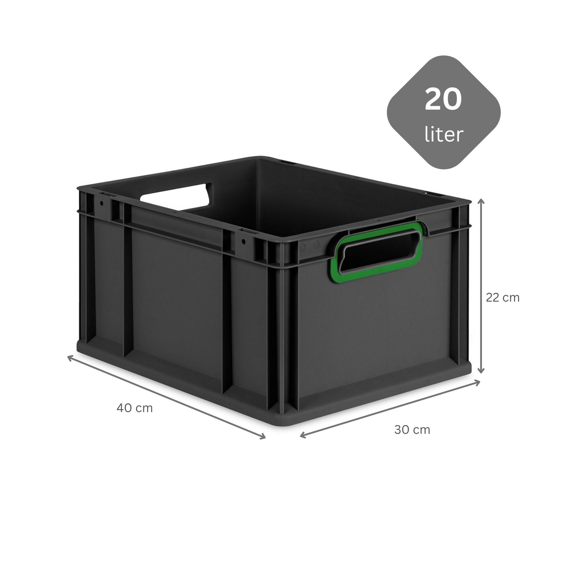 EUROBOX NextGen Color 22x30x40 cm 20 Liter Griffe grün offen, Schwarz - Schwarz/Grün, Kunststoff (30/22/40cm) - PROREGAL