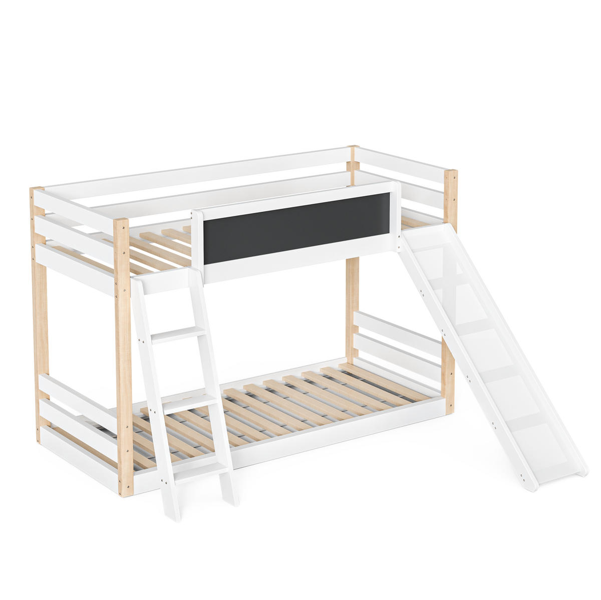 ETAGENBETT 90/200 cm & 90/190 cm in Weiß mit Rutsche, Treppe und Tafel Holz - Weiß, Holz/Holzwerkstoff (90/200cm) - CHICFURN