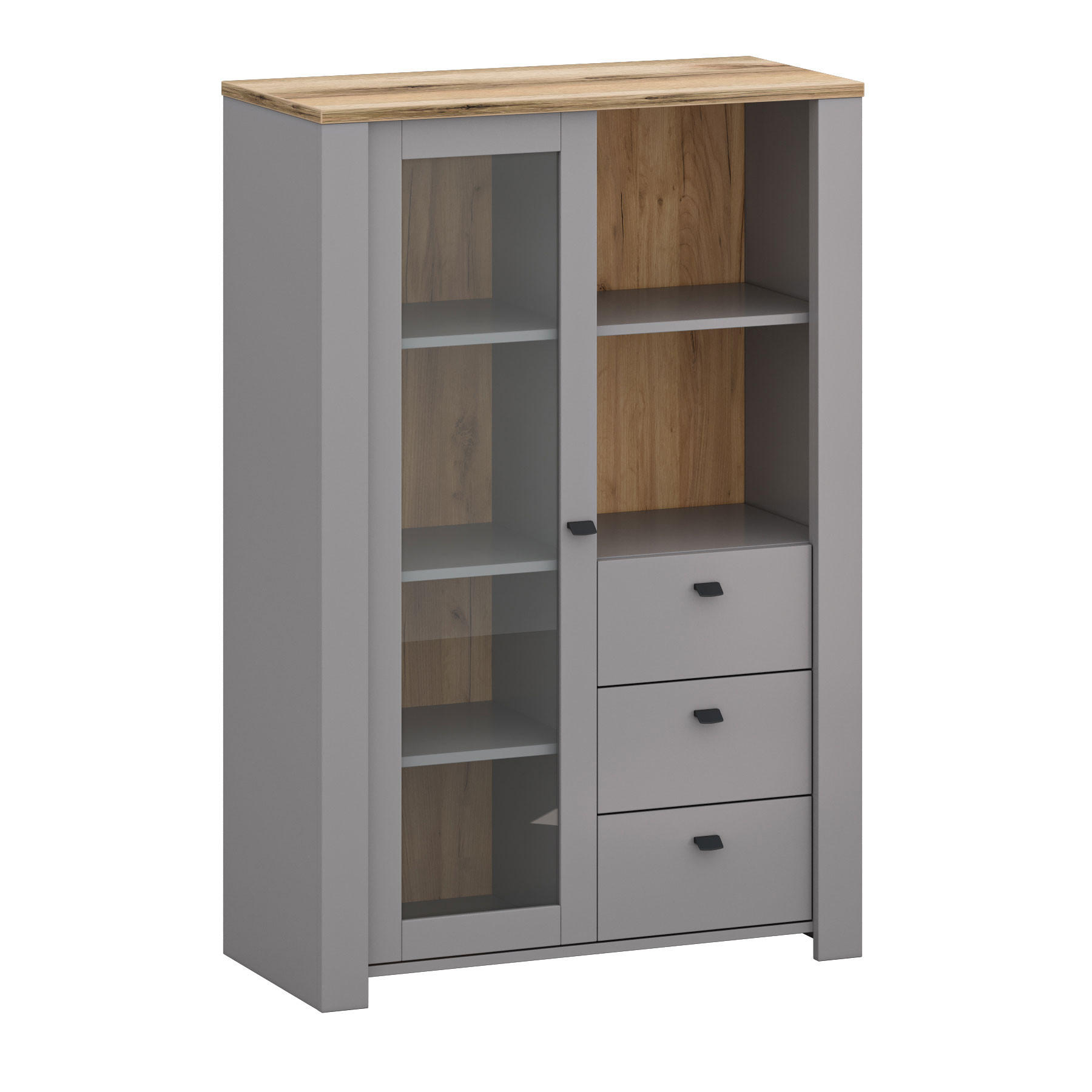 VITRINE Latour grau / Eiche Delano 90 / 42 / 135cm - Braun/Grau, Holz/Holzwerkstoff (90/135/42cm) - Feldmann-Wohnen