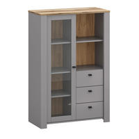 VITRINE Latour grau / Eiche Delano 90 / 42 / 135cm - Braun/Grau, Holz/Holzwerkstoff (90/135/42cm) - Feldmann-Wohnen