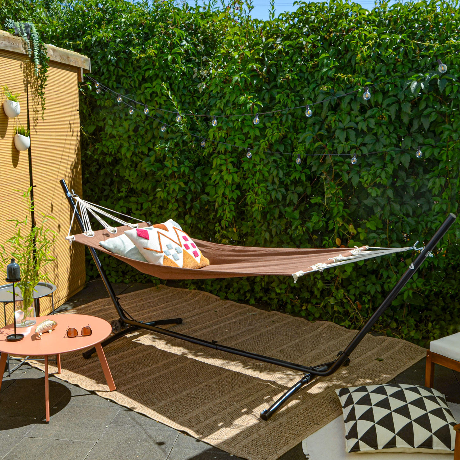 HÄNGEMATTE mit Gestell 335/100 cm, Braun/Schwarz - Schwarz, Metall (100/115/335cm) - Amanka