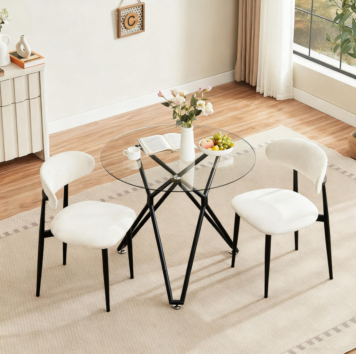 ESSTISCH Rund 90/90/78 cm Schwarz aus Glas mit Metallgestell - Schwarz, Glas (90/90/78cm) - OKWISH