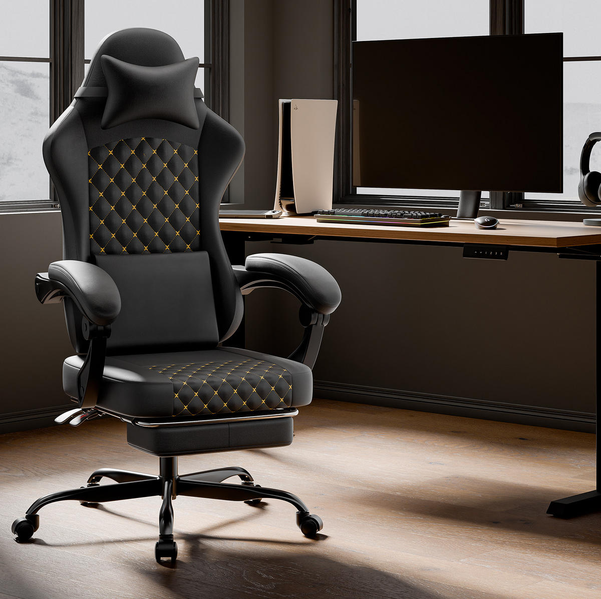 GAMINGSTUHL ergonomisch verstellbar Leder Black - Schwarz, Kunststoff (63/120.5/58.5cm) - Meubliv