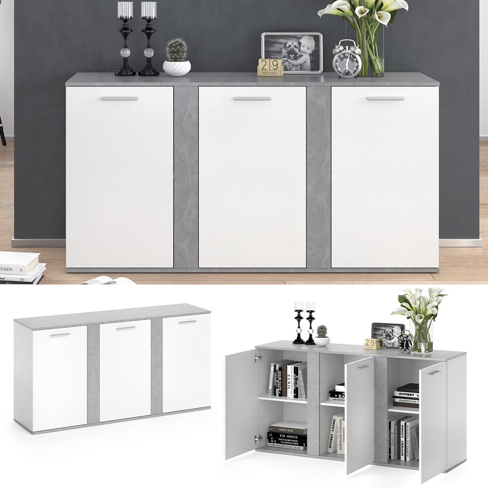 KOMMODE Novelli Beton 155 x 80 cm mit Türen - Grau, Holzwerkstoff (40/80/155cm) - Vicco