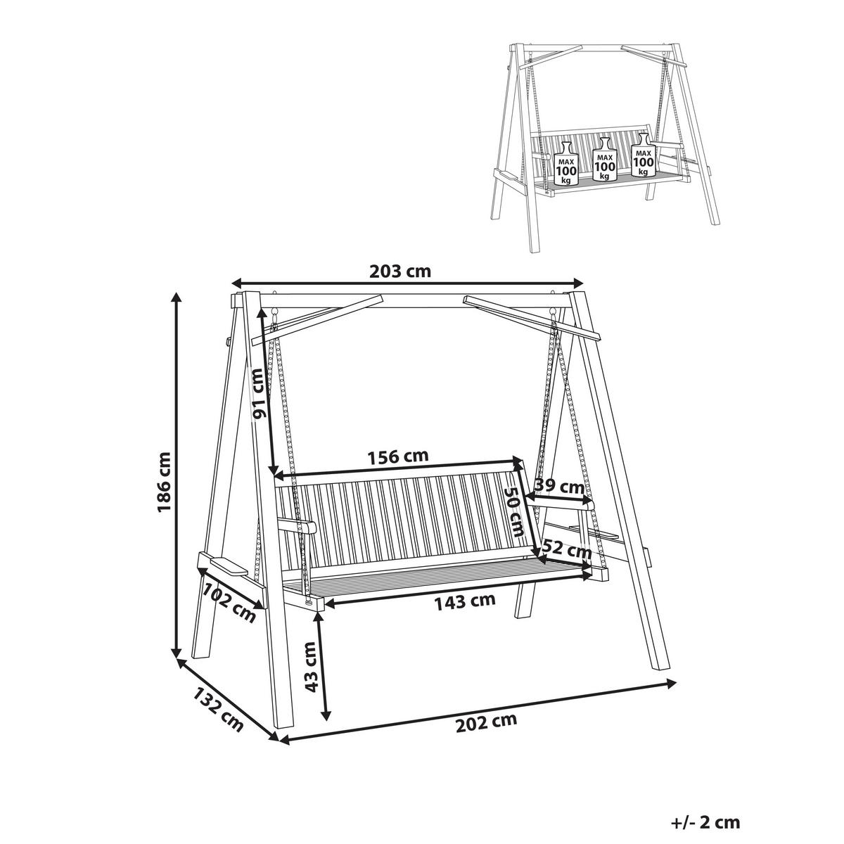 HOLLYWOODSCHAUKEL Braun Ficarella - Braun, Holz (203/186/132cm) - Beliani