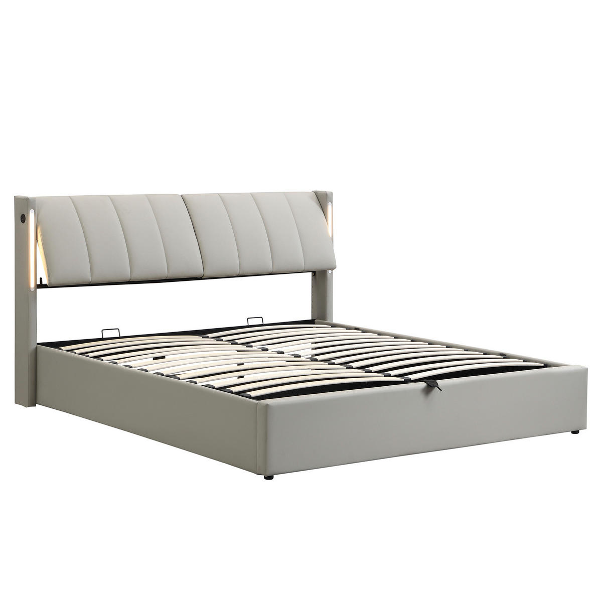 POLSTERBETT 140/200 cm Grau aus PU mit LED und Stauraum - Grau, Kunststoff (140/200cm) - OKMYHOME