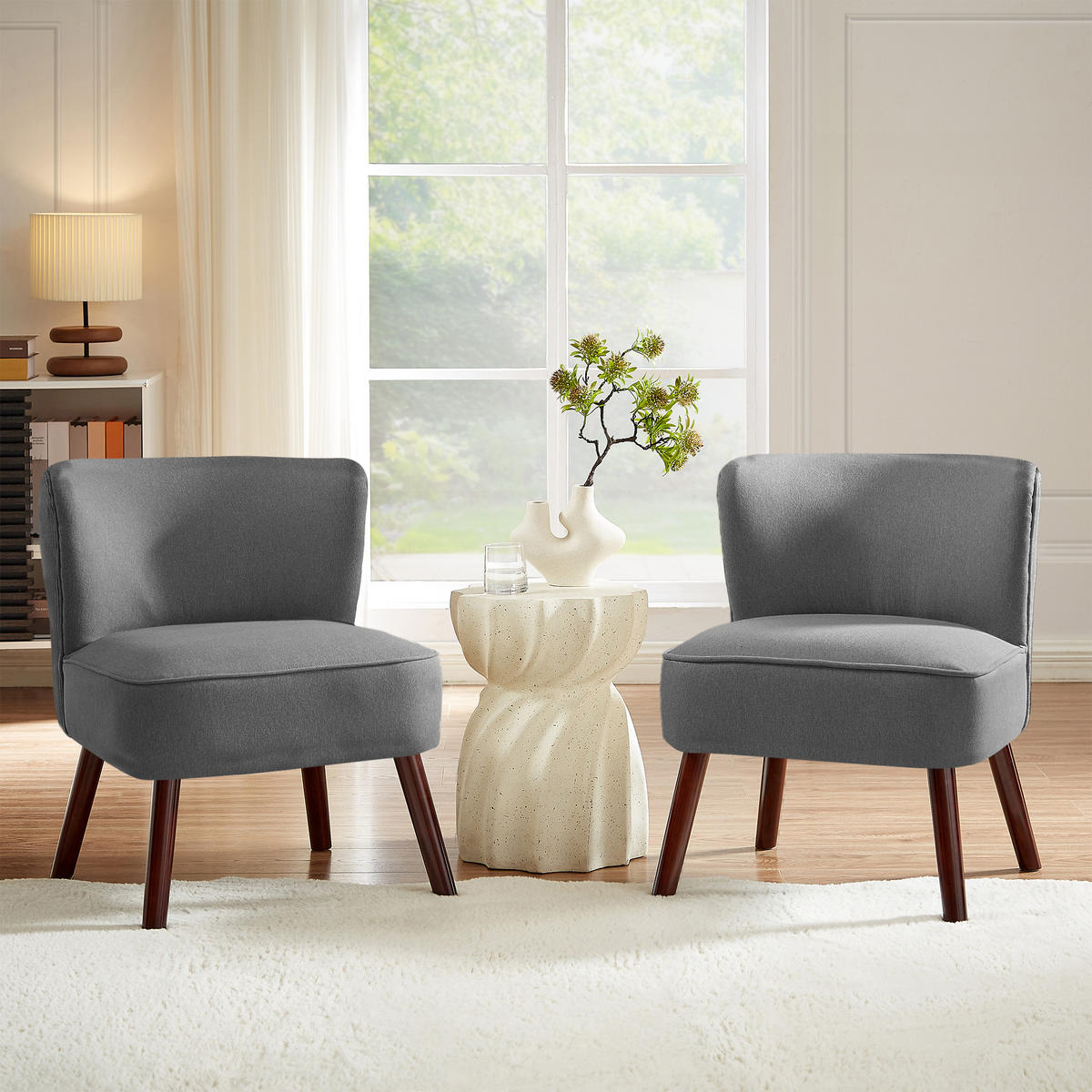 COCKTAILSESSEL 2er-Set Jofi aus dunkelgrauem Stoff - Dunkelgrau/Dunkelbraun, Holz/Textil (56/70.5/67cm) - Sicaan
