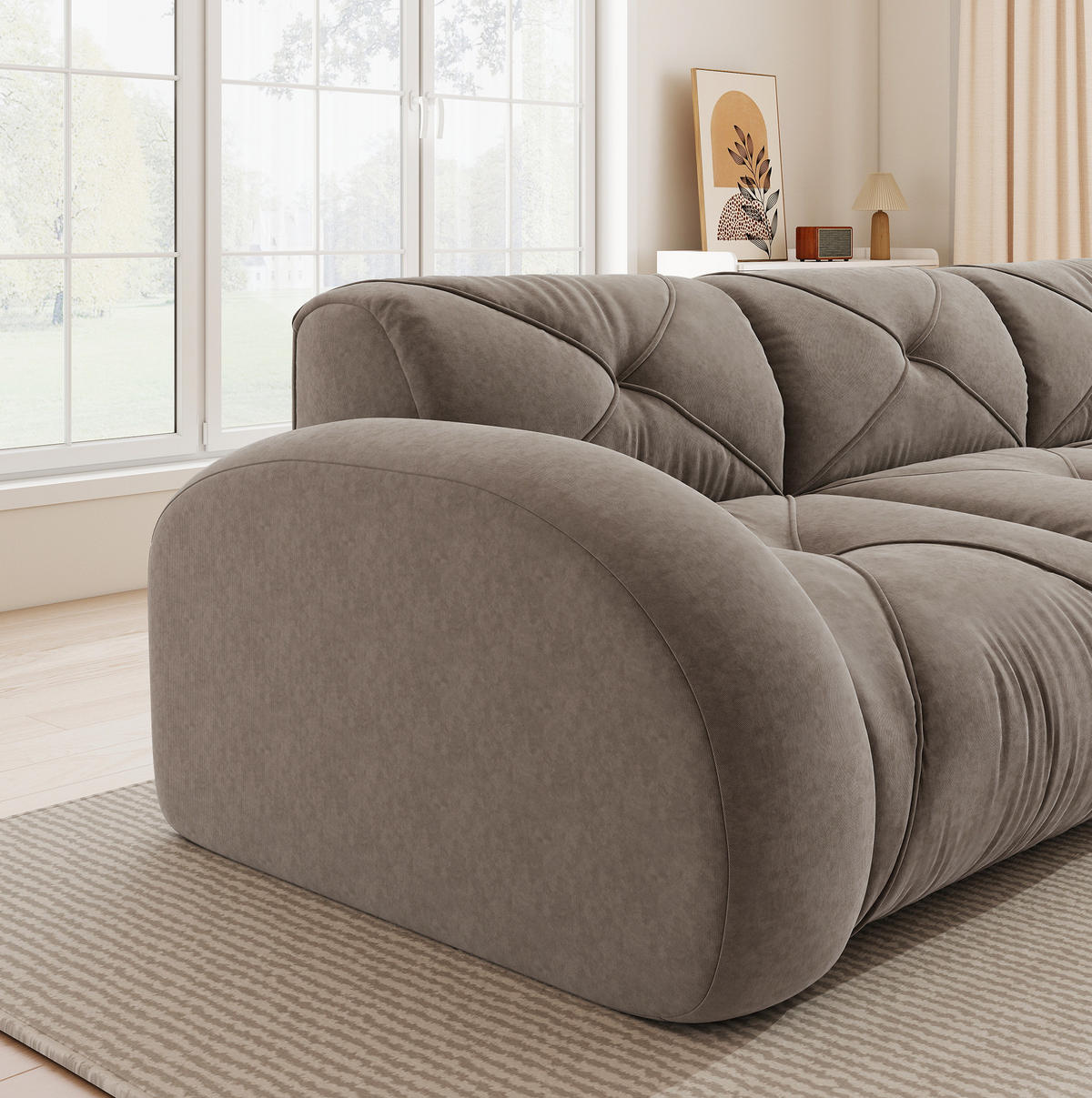 MODULSOFA U-Form Chenille Brown mit 2 Hockern - Braun, Kunststoff (171/76/281.1cm) - Meubliv