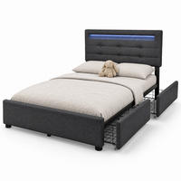 POLSTERBETT 90/200 cm in Grau Leinen mit 2 Schubladen, LED und verstellbarem Kopfteil - Grau, Holzwerkstoff/Textil (90/200cm) - STILVORA