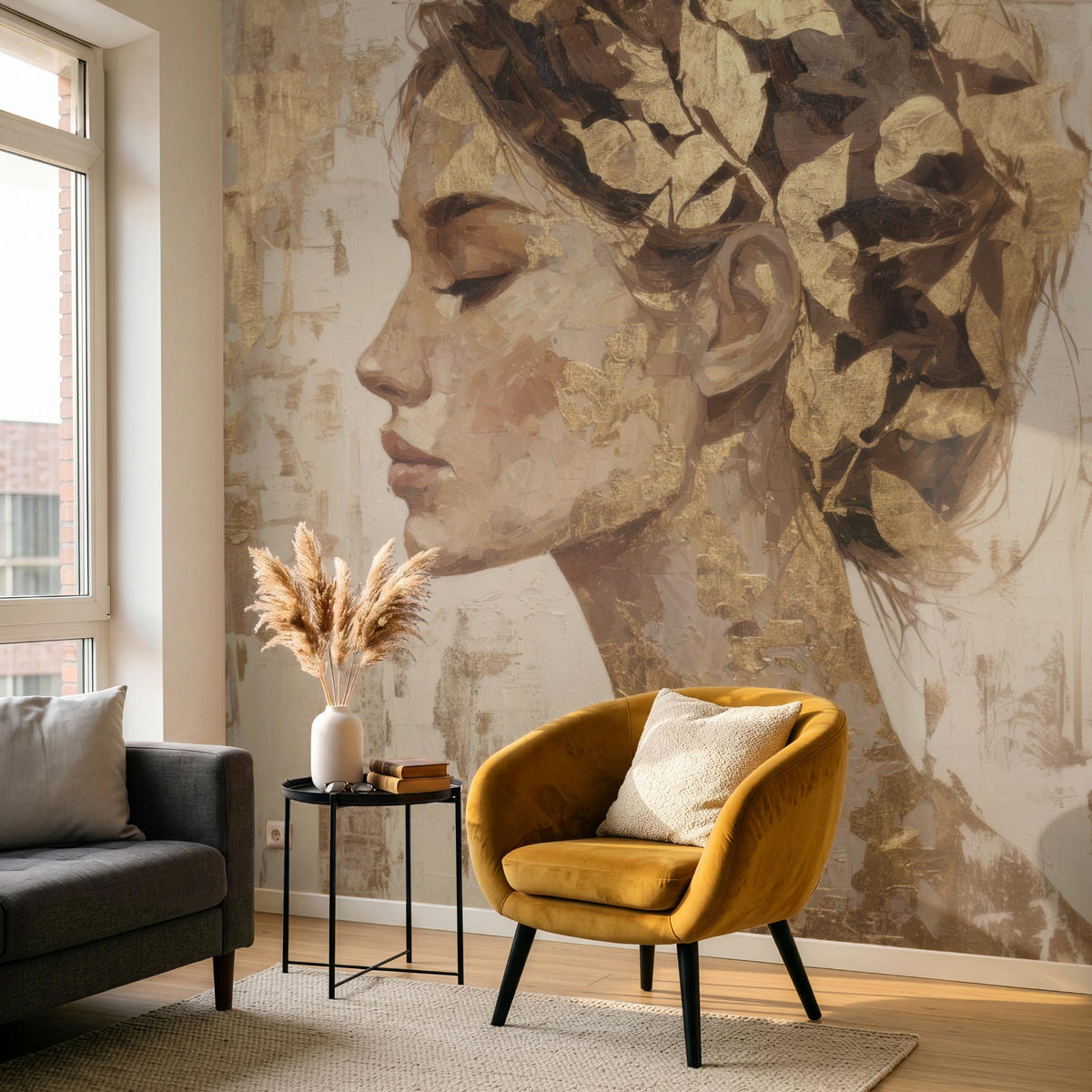 TAPETE - Frau - Gold - Abstrakt - Textur - 240x220 cm - Goldfarben, Papier (240/220cm) - OnlyWow