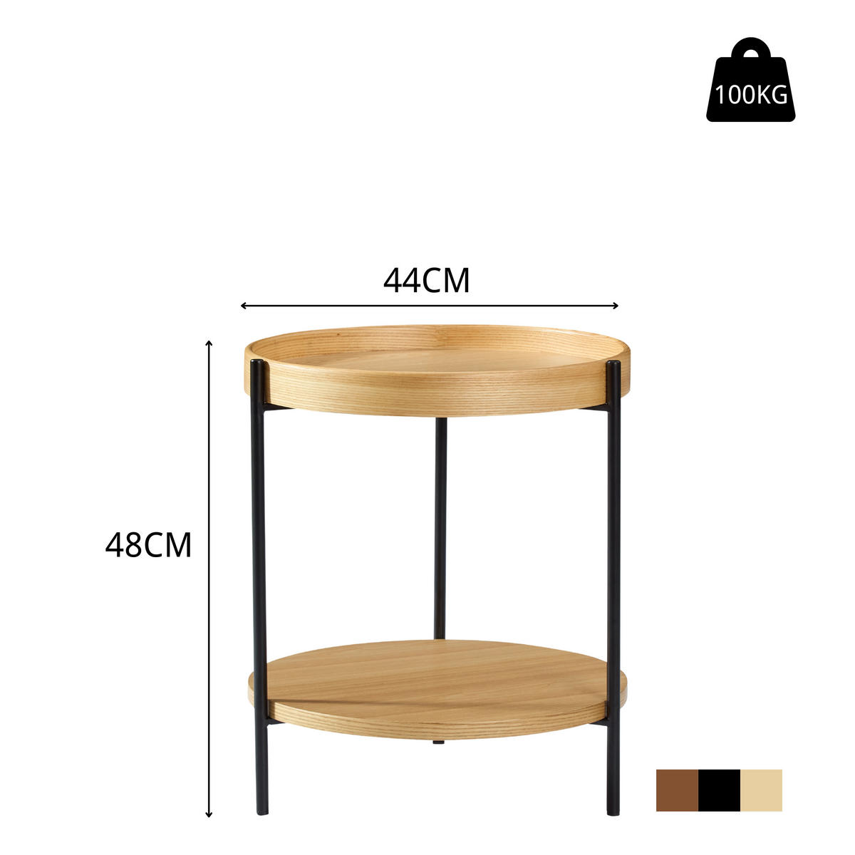 COUCHTISCH-SET 50/50/14 cm Natur aus Massivholz & MDF mit 2 Ebenen - Naturfarben, Holzwerkstoff (50/50/48cm) - OKWISH