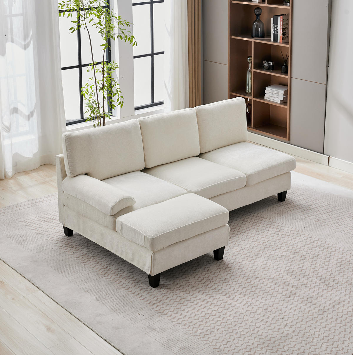 ECKSOFA aus Stoff 194x118x81 cm in Beige mit Schlaffunktion - Beige, Textil (118/81/194cm) - Modfu