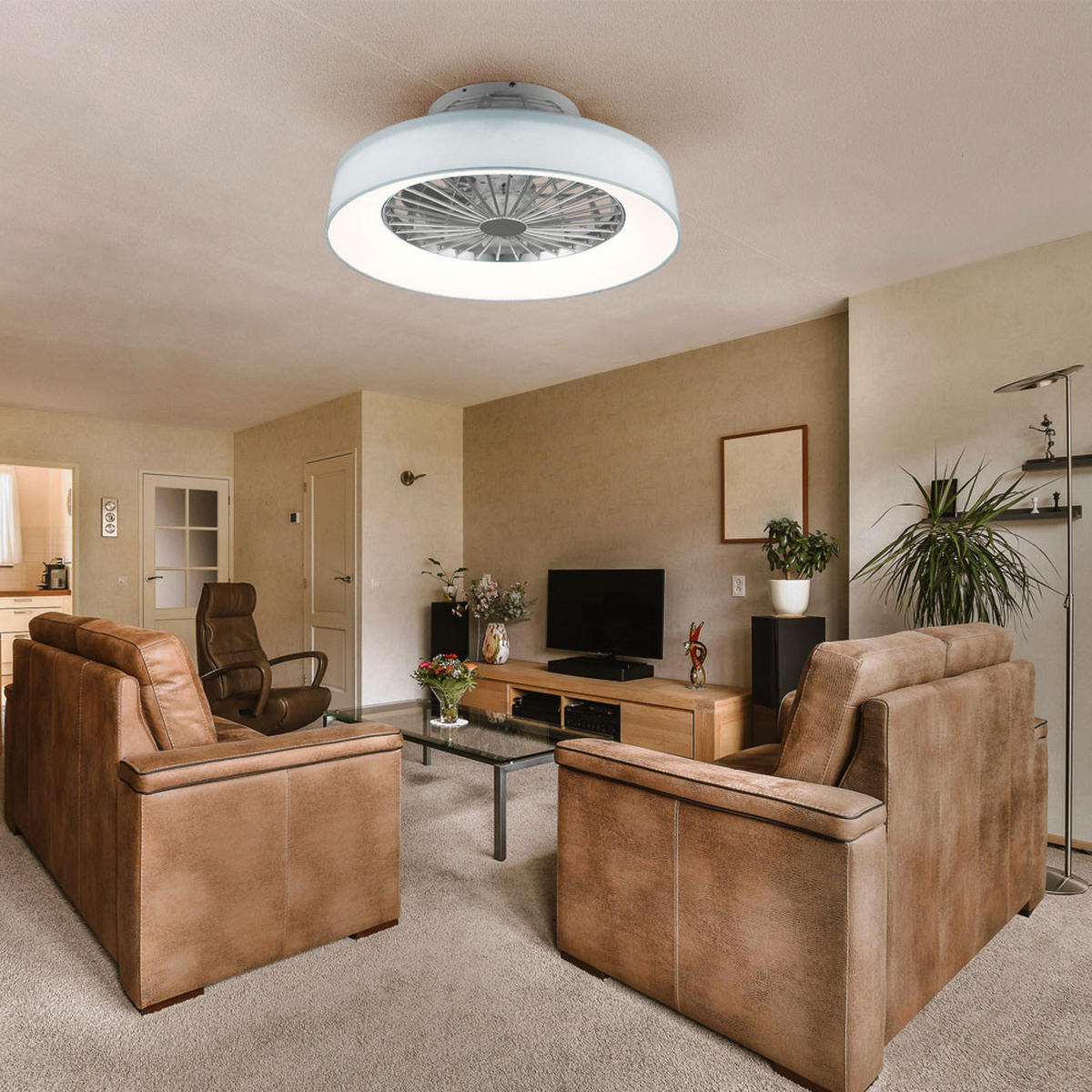 LED DECKENLEUCHTE Farsund Weiß - Weiß, Textil (47/47/20cm)