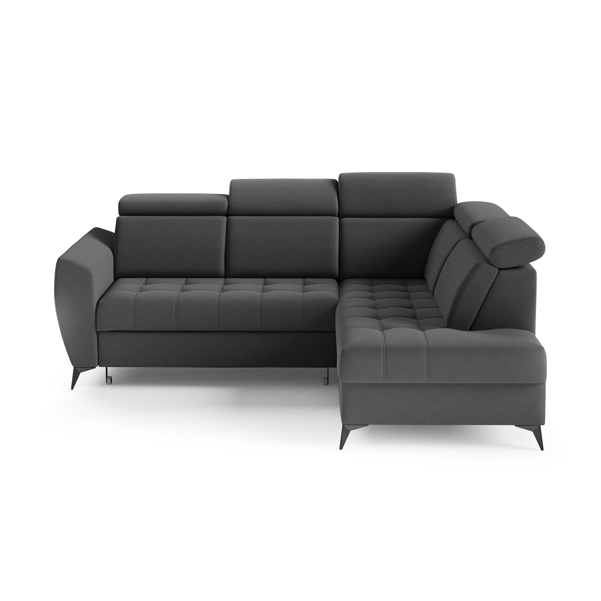 ECKSCHLAFSOFA Aurora II mit verstellbare Kopfstützen, Anthrazit, rechts - Anthrazit/Schwarz, Textil (266/204cm) - Beautysofa