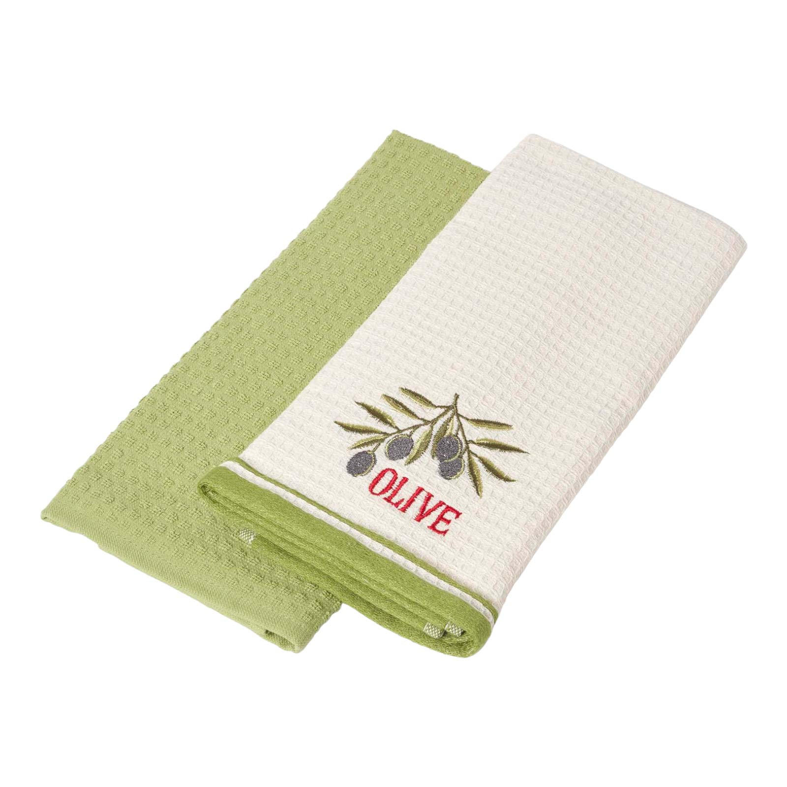 GESCHIRRTÜCHER Olive, 2er-Set Waffelpiqué, 100% Baumwolle - Grün, Textil (40/60cm) - Homescapes