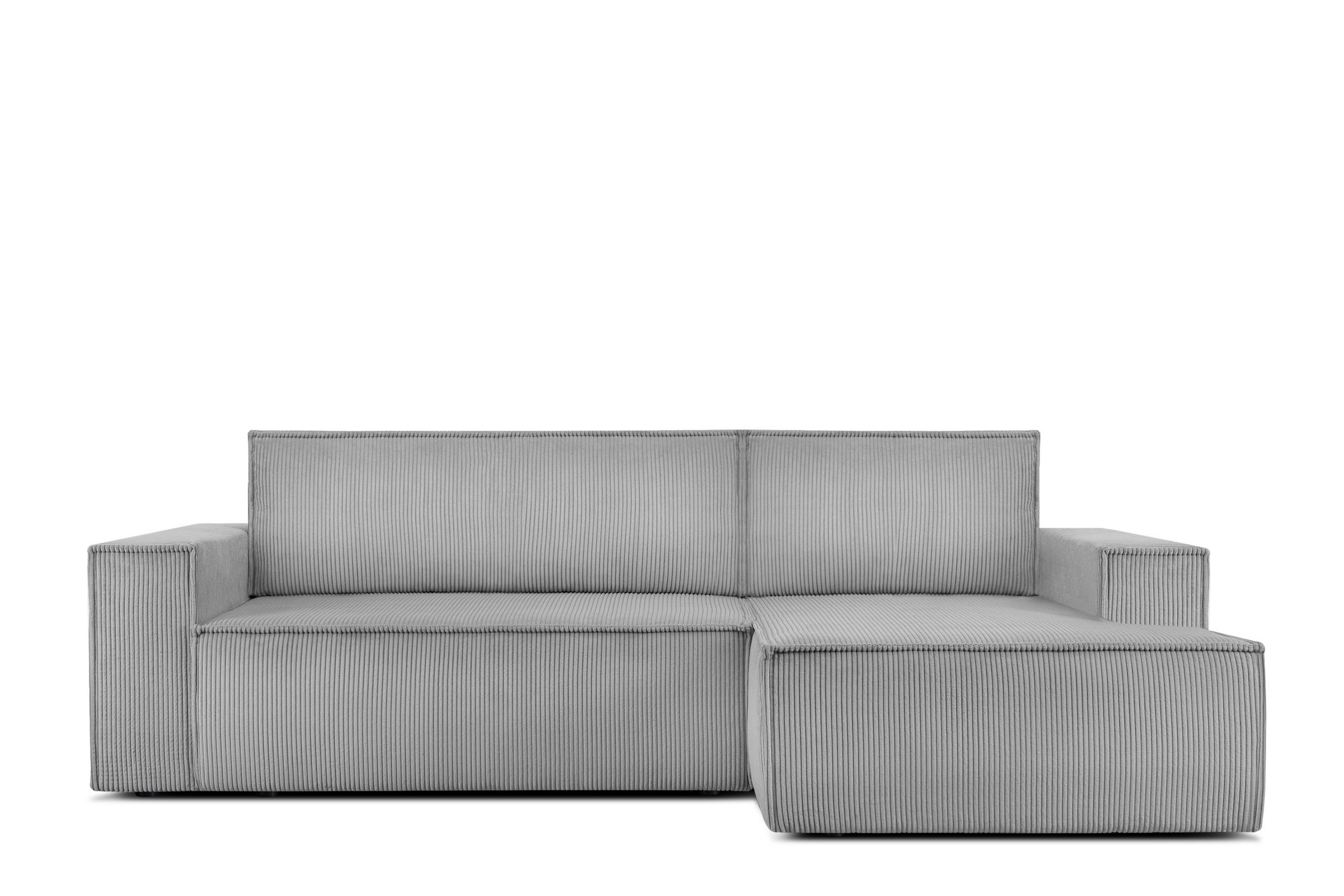 ECKSCHLAFSOFA-RECHTS NAPI in Pet Friendly Cord-Stoff, hellgrau - Hellgrau/Schwarz, Textil (262/148cm) - KONSIMO®