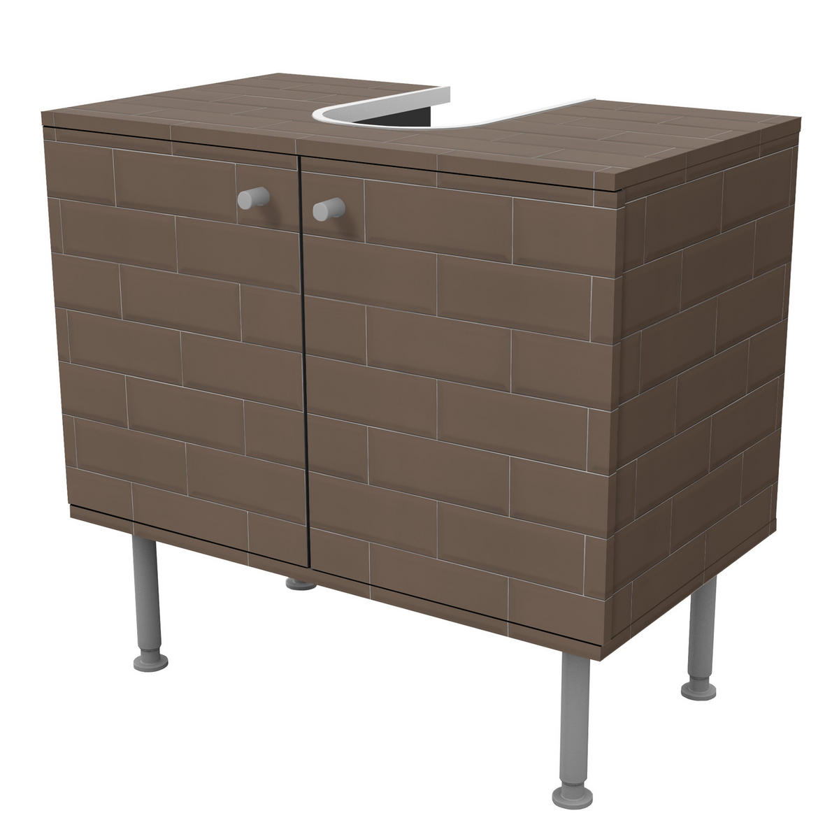 WASCHBECKENUNTERSCHRANK Keramikfliesen graubraun 60/55/35 cm - Braun, Holzwerkstoff (60/55/35cm) - Bilderwelten