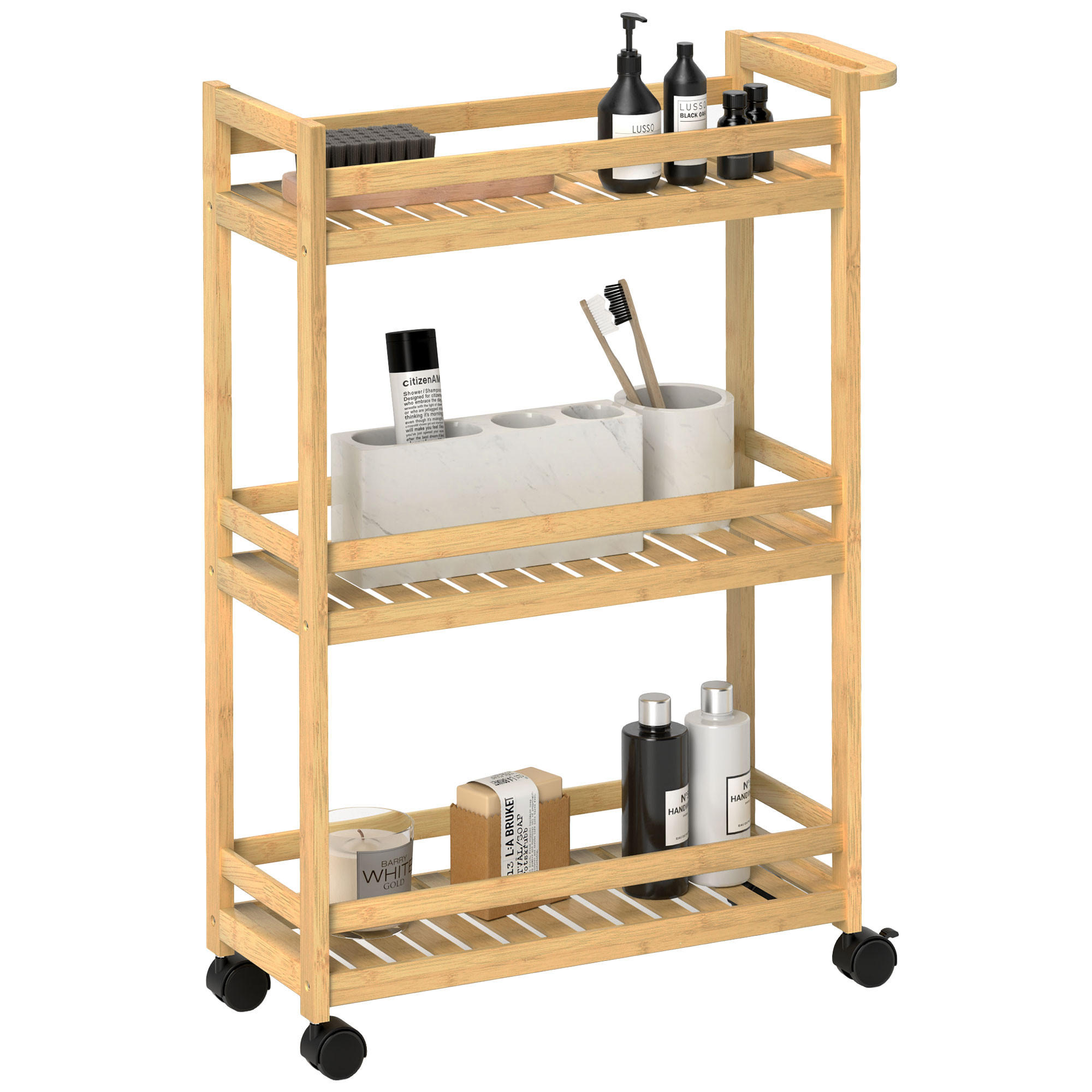 SERVIERWAGEN DE-08502 3 Etagen Bambus - Naturfarben, Naturmaterialien (20/75/55cm) - ComfortXL