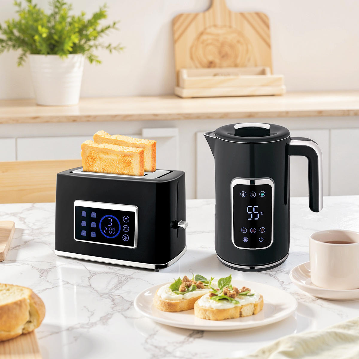 WASSERKOCHER Toaster Set mit 6 Bräunungsstufen Memory-Funktion Schwarz - Schwarz, Kunststoff (15/26.3/22.5cm) - HOMCOM