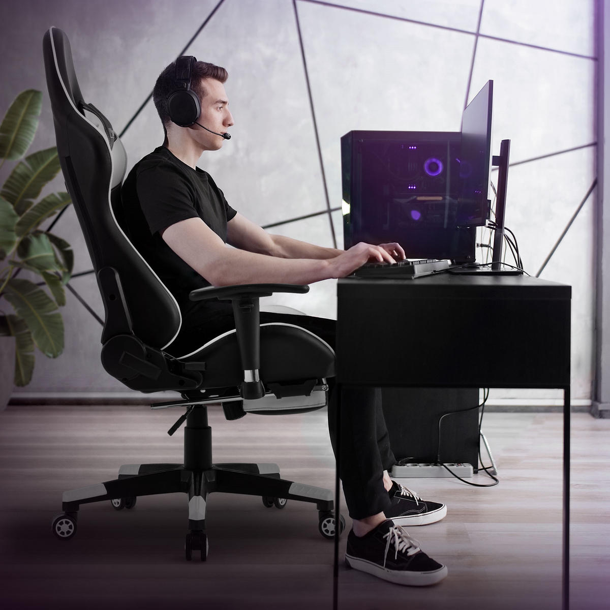 GAMING-STUHL Schwarz-Weiss - Weiß, Metall (68/135/73cm) - ML-DESIGN