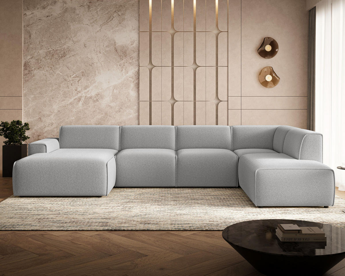 ECKSOFA U Belluno Grau Rechts - Schwarz/Grau, Holz/Kunststoff (220/378cm) - Graingold