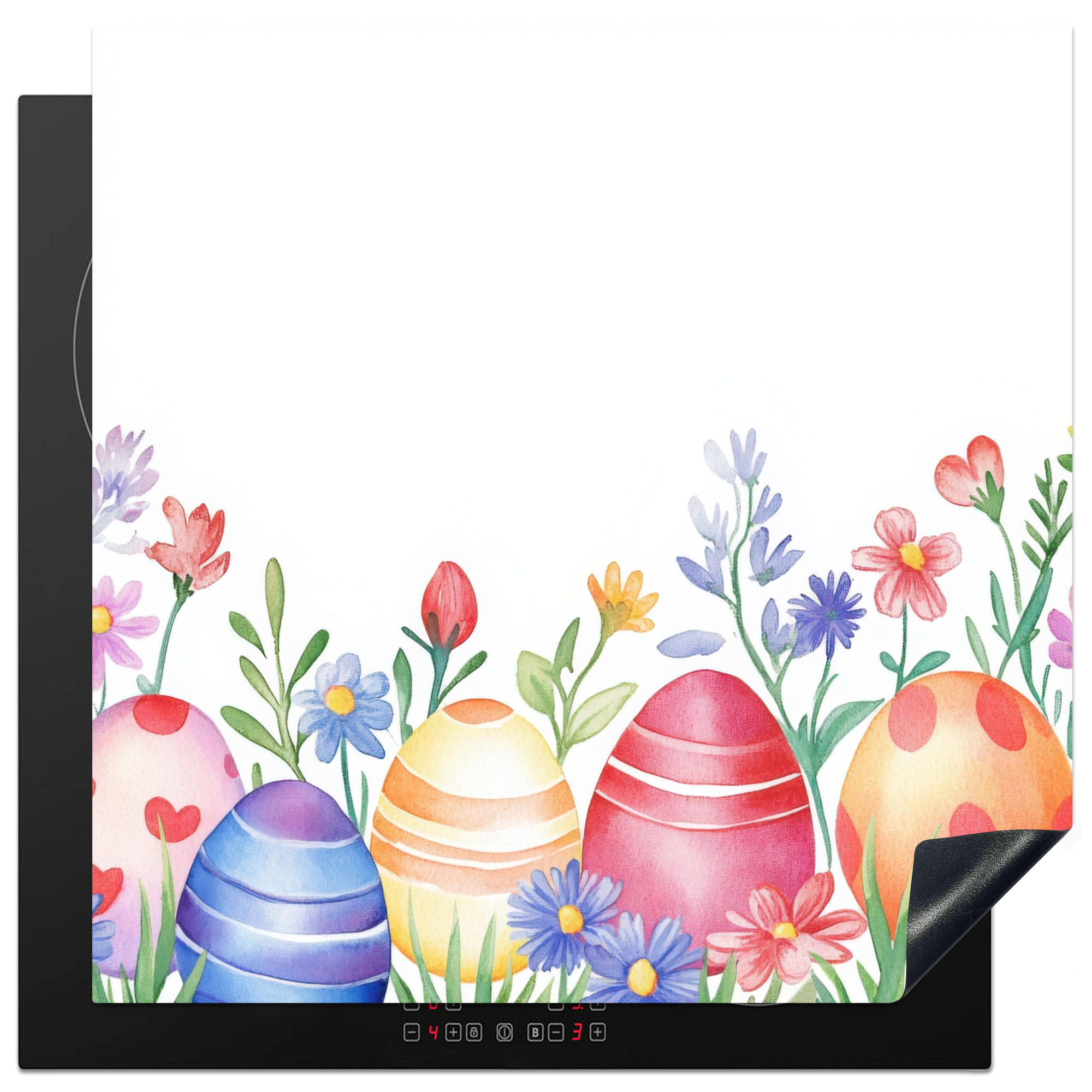 HERDABDECKPLATTE Blumengarten - Bunt - Eier Induktionsmatte 78x78 cm - Weiß, Kunststoff (78/78/0.2cm) - MuchoWow