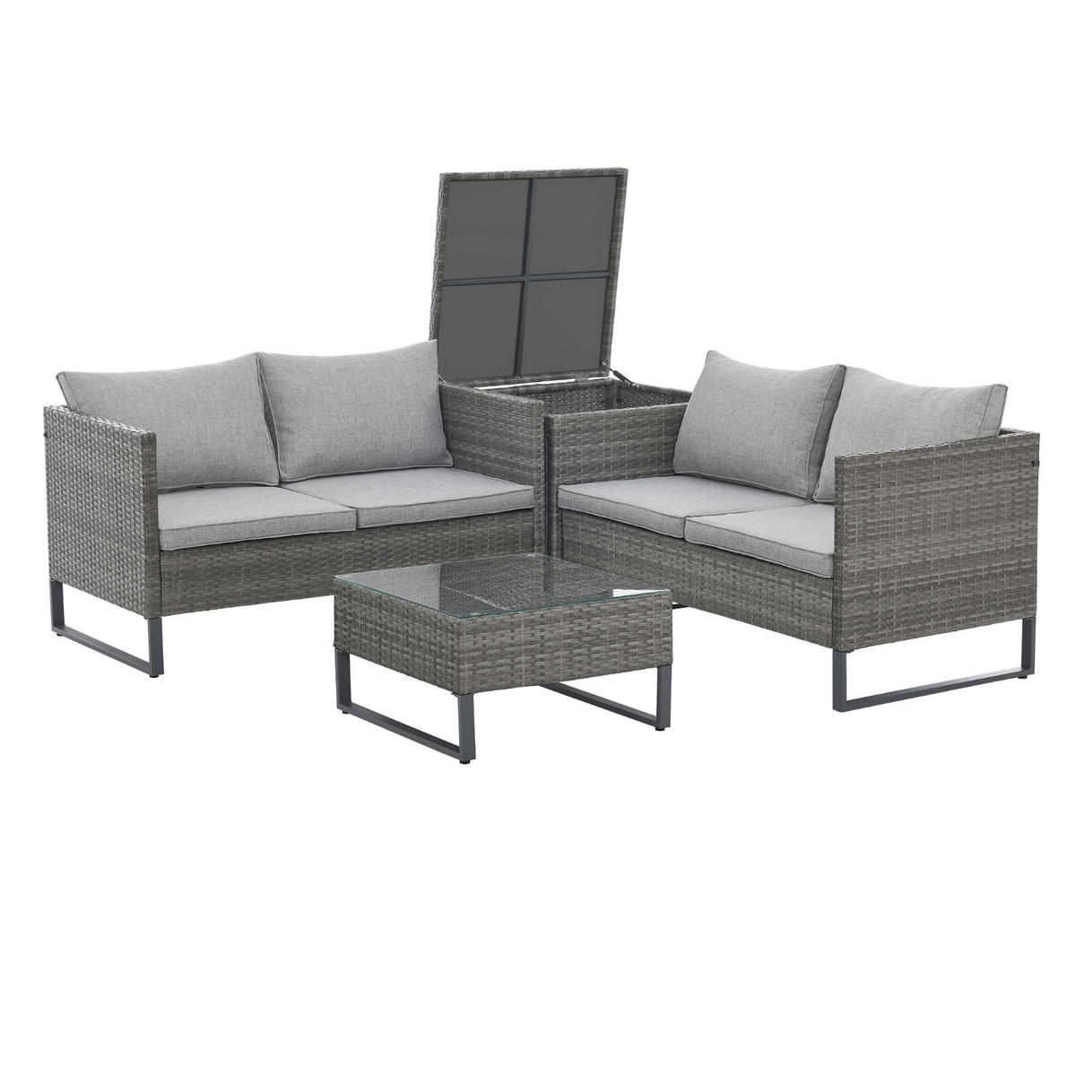 RATTANLOUNGE KANSAS Grau  - Stauraum