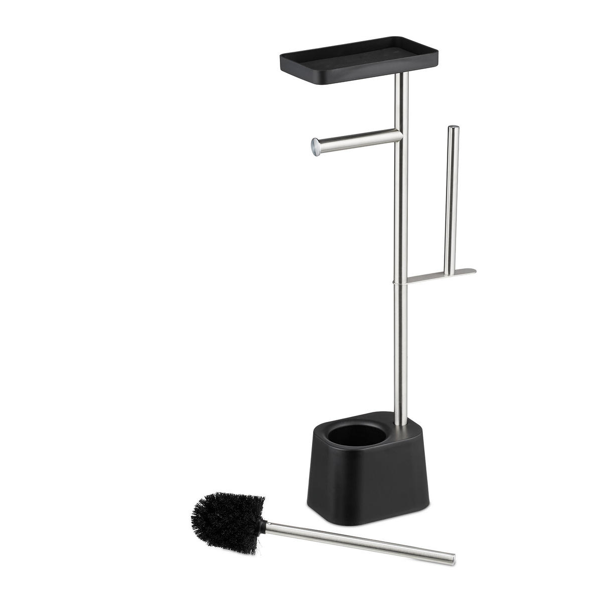 WC-GARNITUR - Schwarz, Kunststoff/Metall (29/65.5/11cm) - Relaxdays