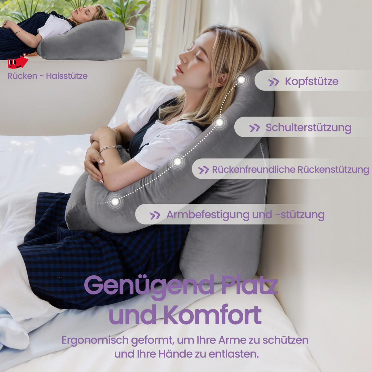 STÜTZKISSEN Grau - Grau, Textil (70/36cm) - Vercart