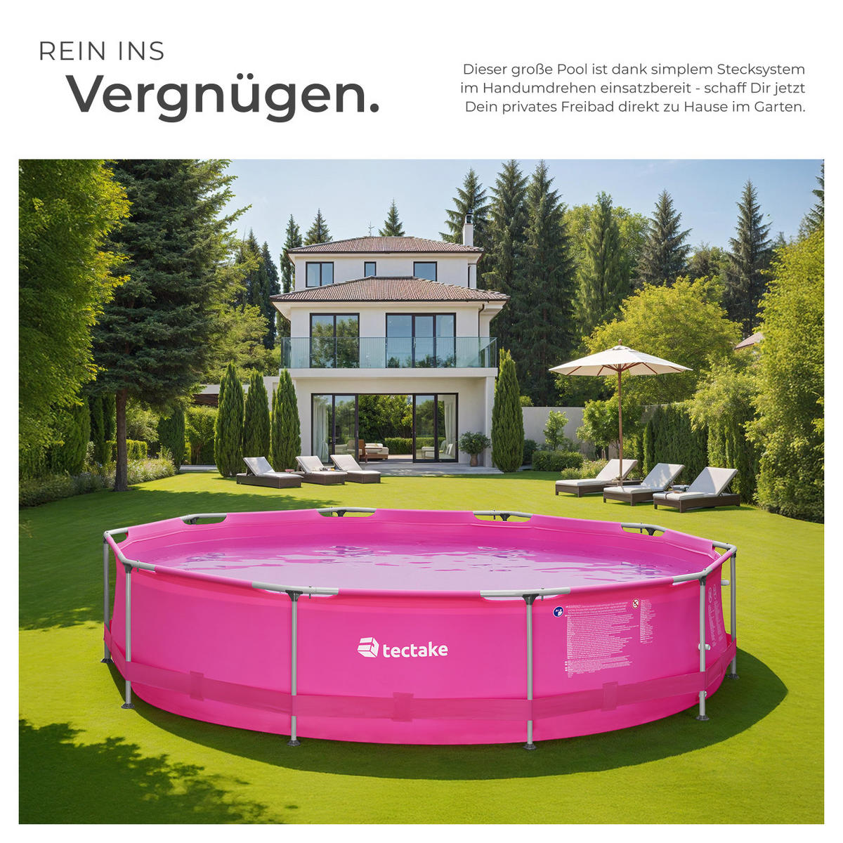 SWIMMING POOL Summertime,360 x 76 cm,pink - Pink, Metall (360/76/360cm) - tectake