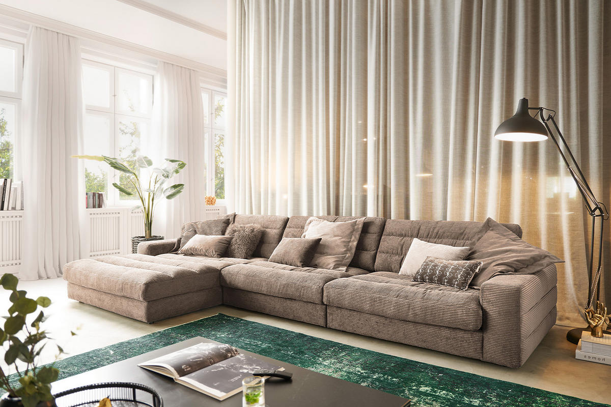 ECKSOFA XL LANA Taupe Cord - Taupe/Schwarz, Textil (416/205cm) - KAWOLA