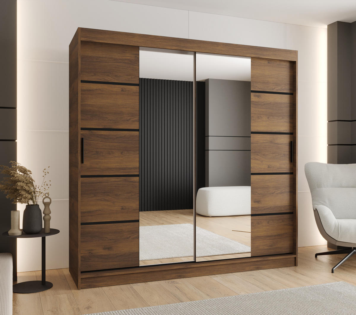 ŠATNÍ skříň s posuvnými dveřmi 200/200/62 2dveřová - černá/hnědá, dřevo/plast (200/200/62cm)
