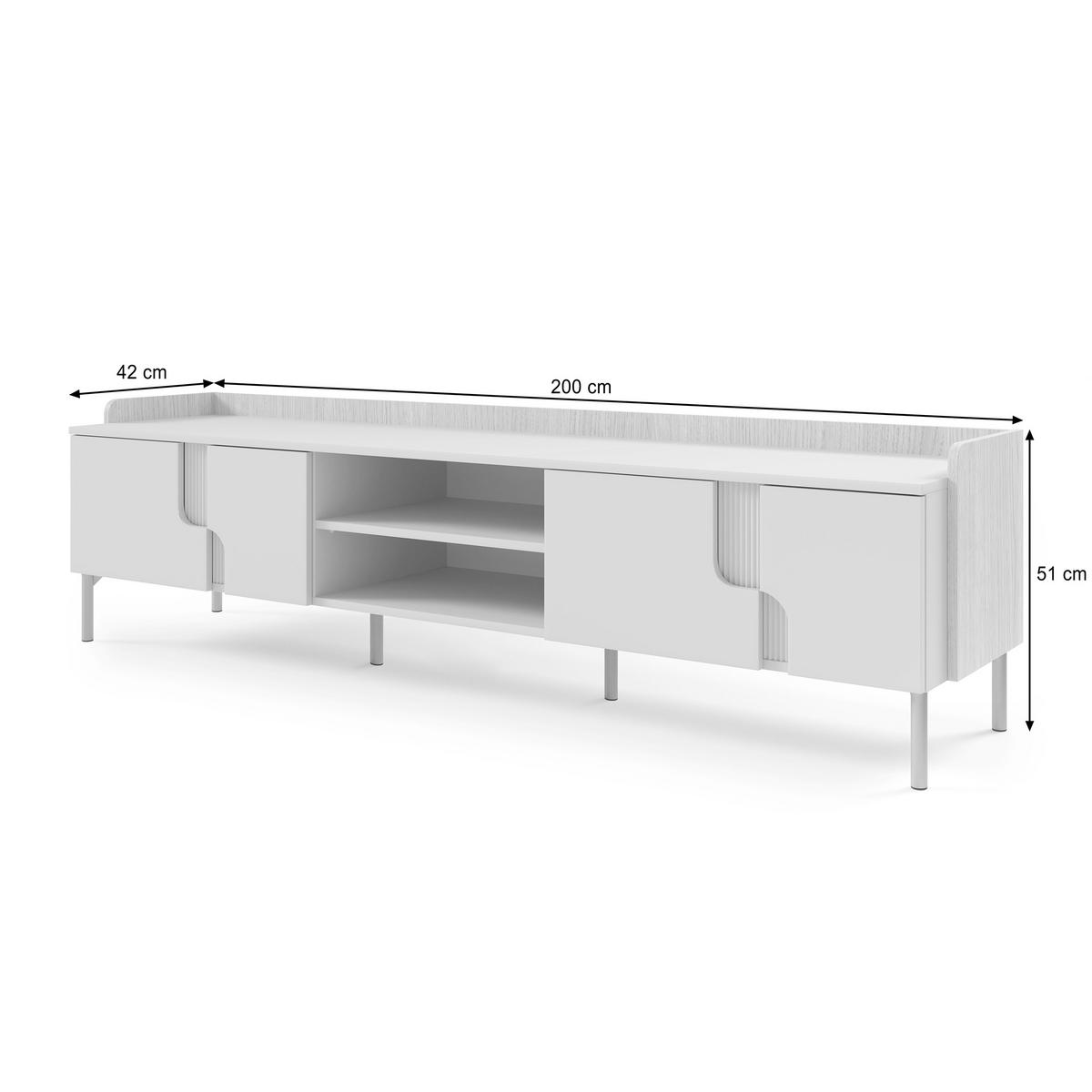 LOWBOARD Positivo mit 4 Türen, 160 cm, Mavelie-Eiche + Macadamia - Eichefarben, Holzwerkstoff (160/51/42cm) - Beautysofa