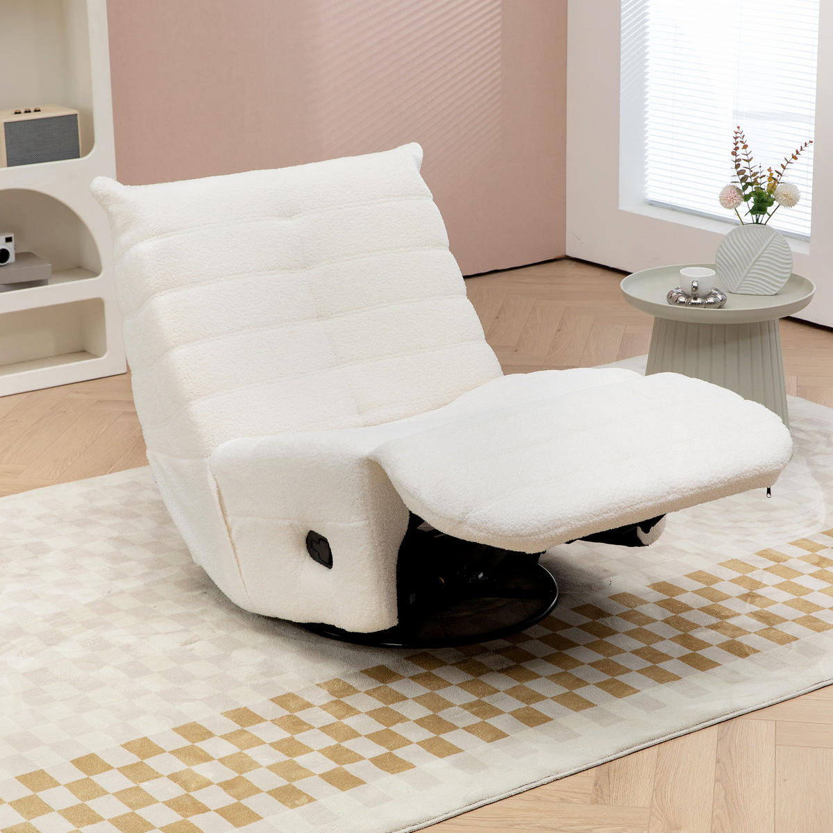 RELAXSESSEL Drehbar Fernsehsessel mit Liegefunktion, Schaukelfunktion Cremeweiß - Creme, Kunststoff (104/87/84cm) - HOMCOM