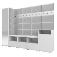 GARDEROBE NELA XI 250 cm (Modulare Flurmöbel Weiß mit Spiegel & Sitzpolster Hellgrau 32 Großes Set) - Silberfarben/Hellgrau, Holz/Holzwerkstoff (250/187/40cm) - Ravio