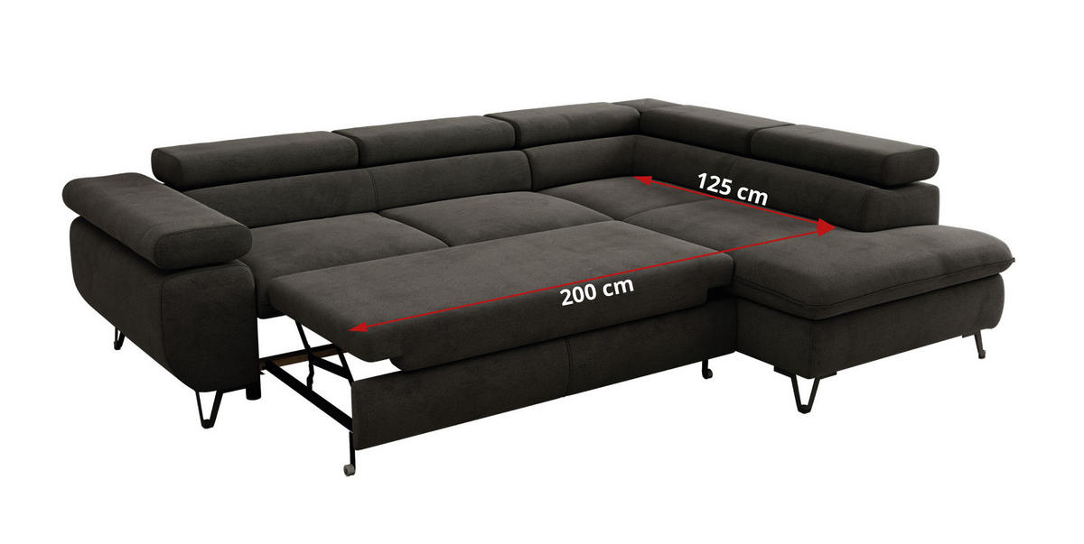 ECKSOFA PABLO L Dunkelgrau Velvet - Rechts Seite - Dunkelgrau/Schwarz, Textil/Metall (273/208cm) - MKS