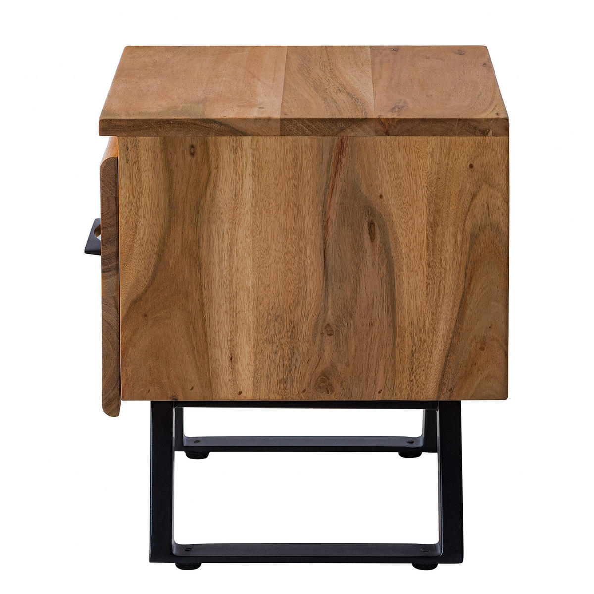 NACHTKOMMODE - Akazie massiv / Metall - Schwarz/Akaziefarben, Holz (40/40/35cm) - home24