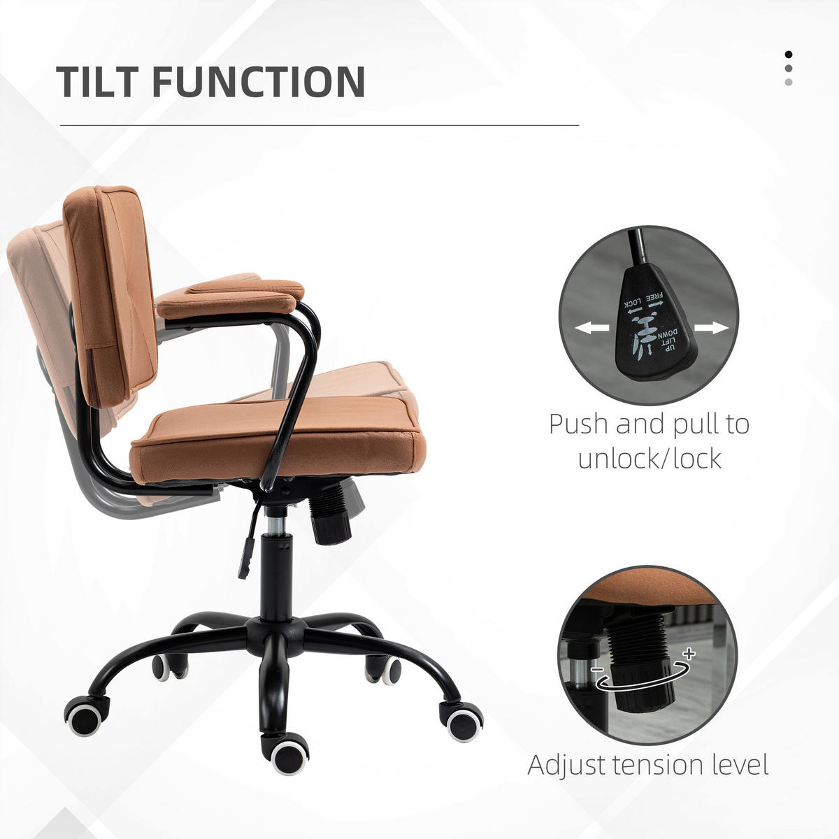BÜROSTUHL mit Rollen, Drehstuhl, Braun - Braun, Metall (58/91/61cm) - Vinsetto