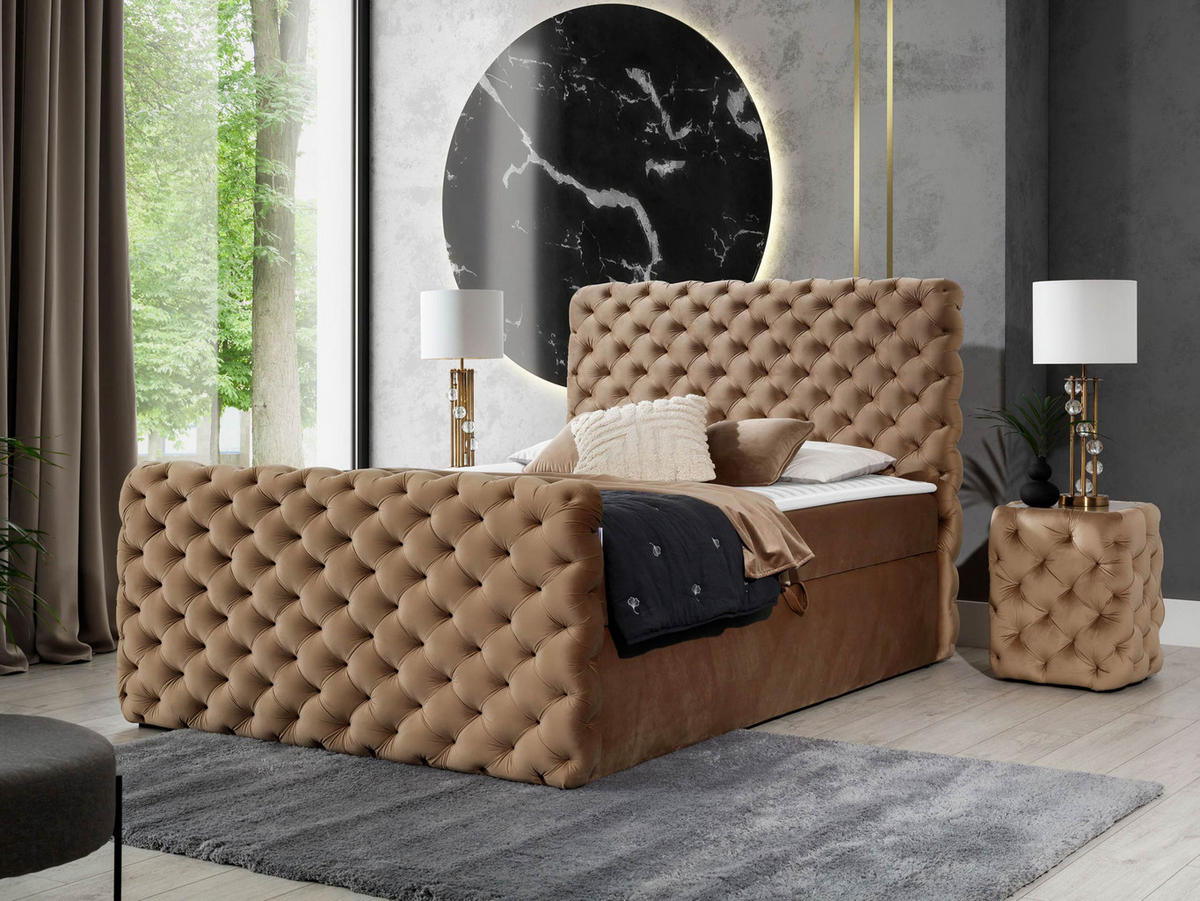BOXBETT Chesterfield Lux - Cappuccino, Holz (200/200cm) - MIRJAN24