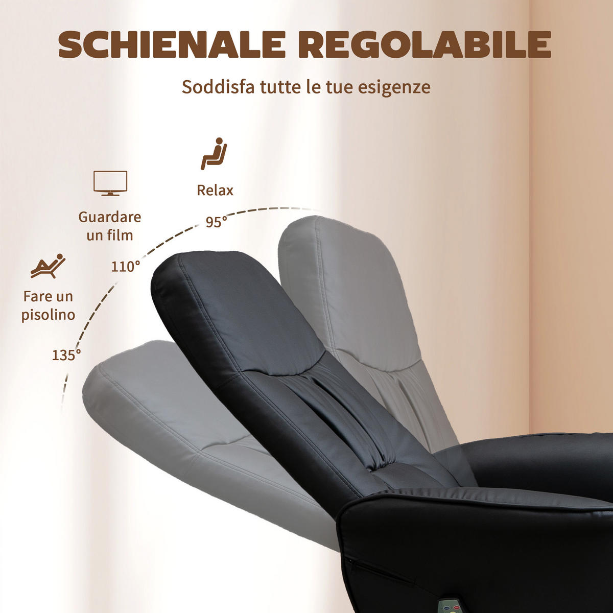 MASSAGESESSEL,HOCKER Fußstütze 145° Lehne drehbarer Sitz 10 Massagepunkte,schwarz - Schwarz, Textil (76/105/81cm) - Vallsero