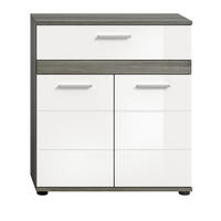 BADKOMMODE weiß Hochglanz, grau 71 cm, Badschrank mit Rillenoptik - Chromfarben/Weiß Hochglanz, Holzwerkstoff/Kunststoff (71/79/31cm) - Inn.Furn