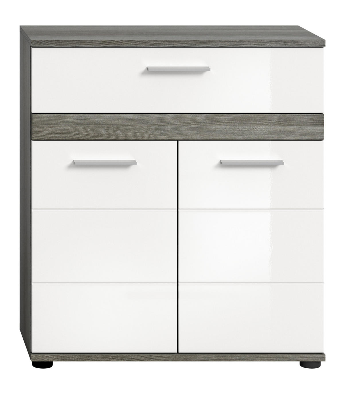 BADKOMMODE weiß Hochglanz, grau 71 cm, Badschrank mit Rillenoptik - Chromfarben/Weiß Hochglanz, Holzwerkstoff/Kunststoff (71/79/31cm) - Inn.Furn