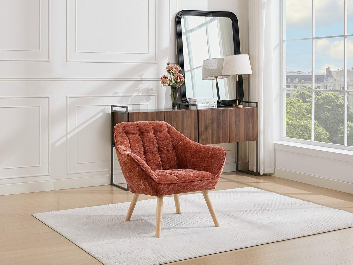 SESSEL mit gerader Rückenlehne - -Sitzer - Stoff - Terracotta - - Braun, Textil (82/77/73cm) - Vente-Unique