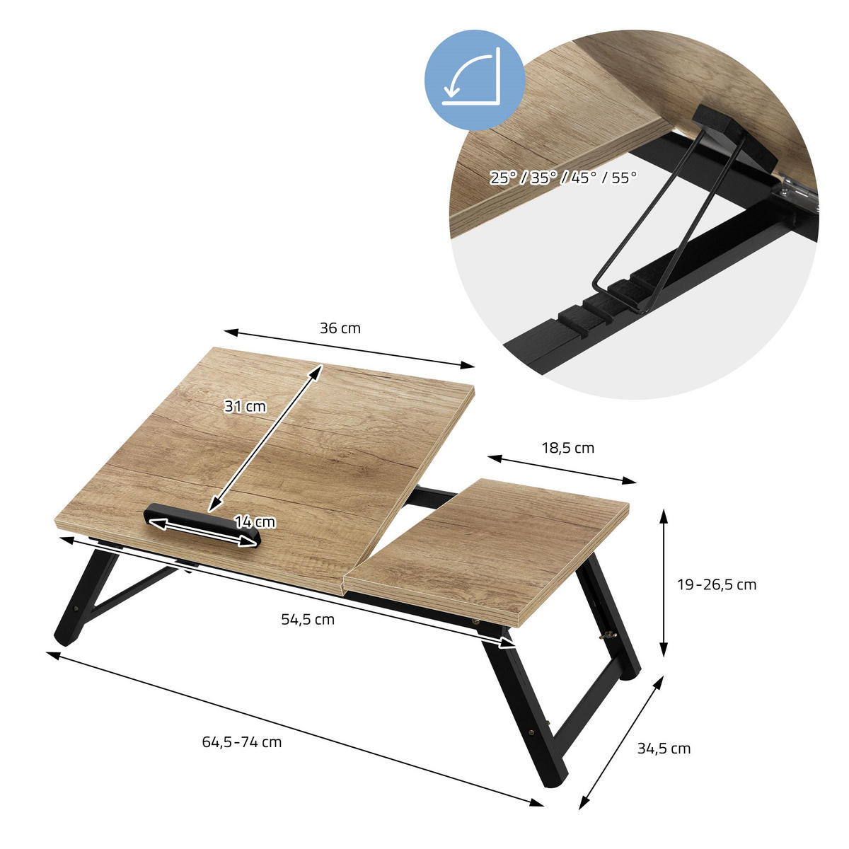 LAPTOPTISCH - Eichefarben, Holzwerkstoff (74/34.5/26.5cm) - ML-DESIGN