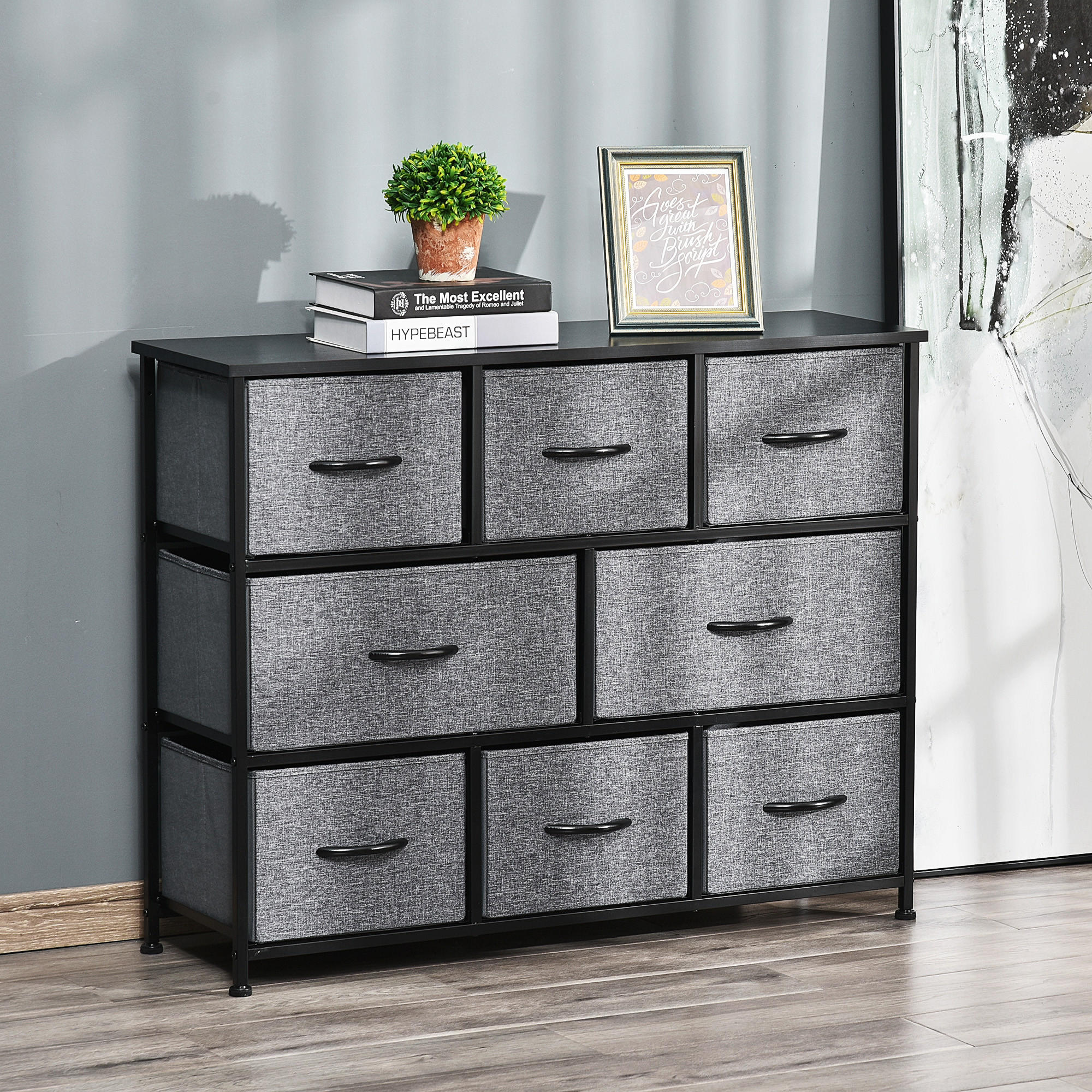KOMMODE mit 8 Schubladen aus Stoff Modern-Design Dunkelgrau - Dunkelgrau, Textil (100/78.5/30cm) - HOMCOM