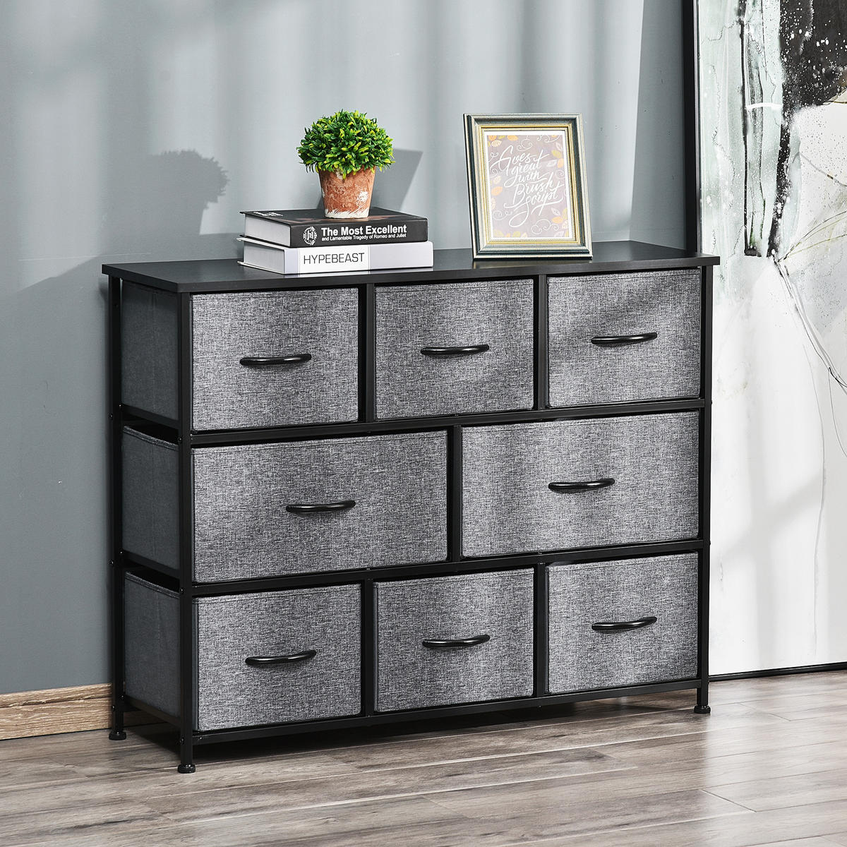 KOMMODE mit 8 Schubladen aus Stoff Modern-Design Dunkelgrau - Dunkelgrau, Textil (100/78.5/30cm) - HOMCOM